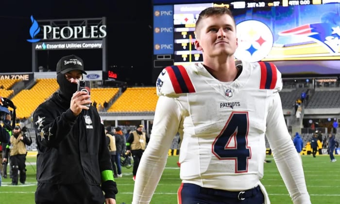 Zappe walks off the field after a win over the Pittsburgh Steelers on Dec. 7.